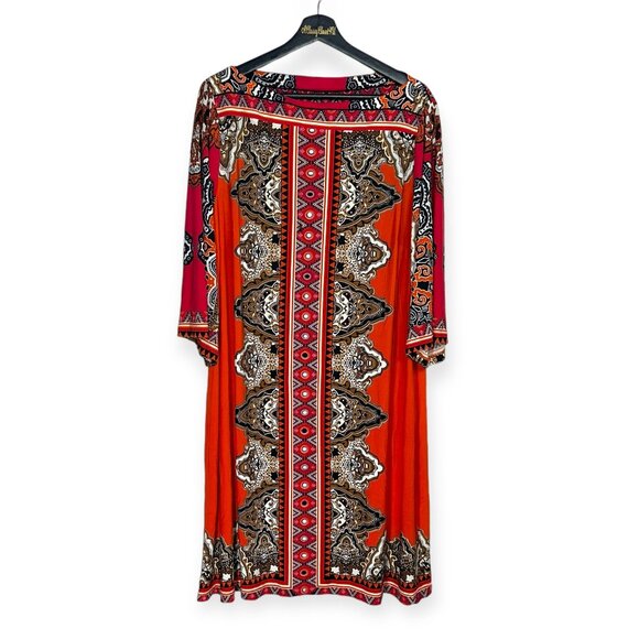 ECI New York Pink Orange Dress 16W Boho Multicolor Print 3/4 Sleeve Shift Dress - Picture 8 of 8